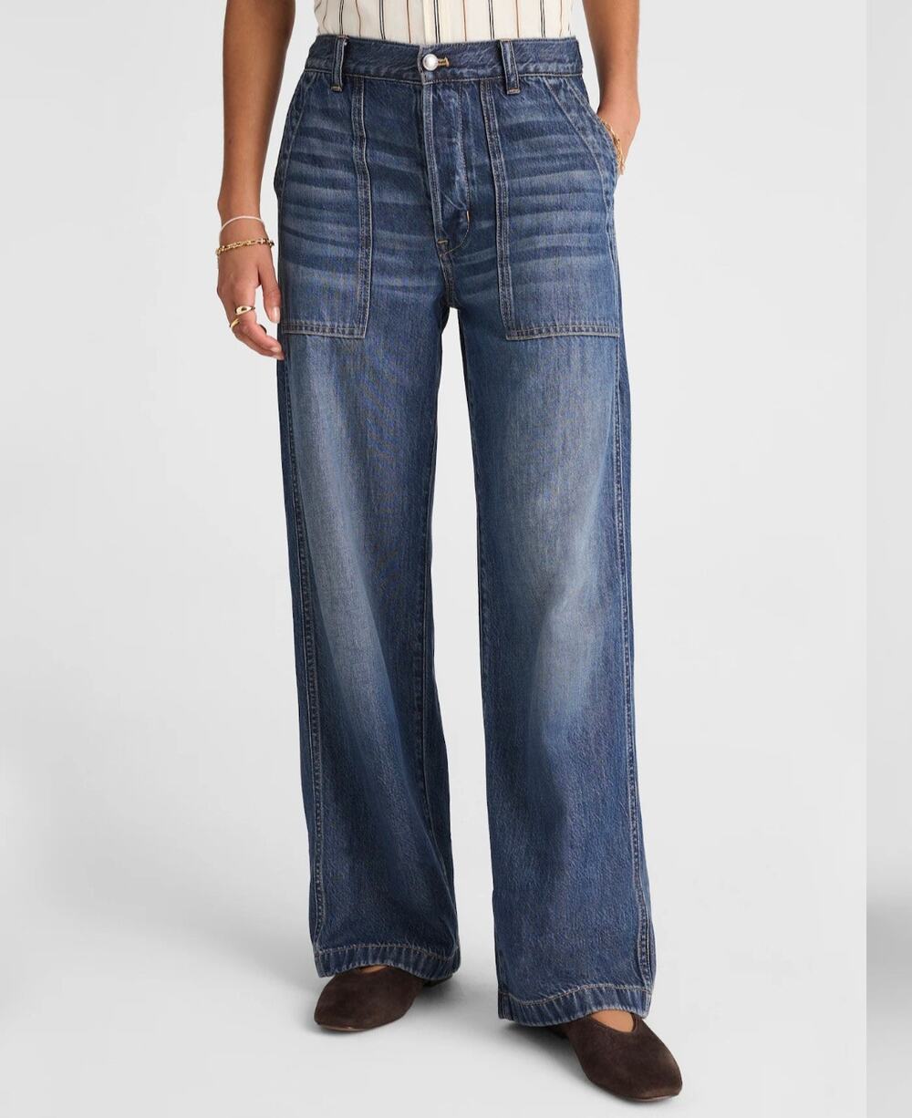 Madewell Low Slung Baggy Jean Airy Denim Lindenwood Wash Size 26 NWT Wide Leg